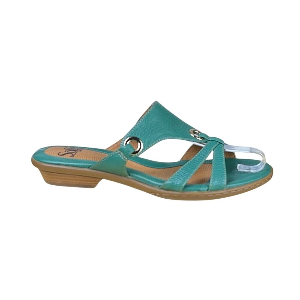 Sofft Teal Leather Low Heel Sandals Size 7 Comfort Resort Vacation